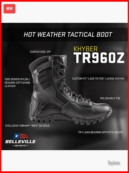 Men\'s 8-Inch Tactical Boots with Side Zipper, Vibram Outsole, Orthotic Support main image 7